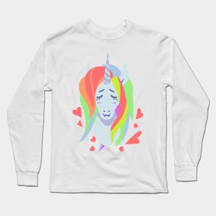 Lovely Rainbow hair cut unicorn hear valentine Long Sleeve T-Shirt